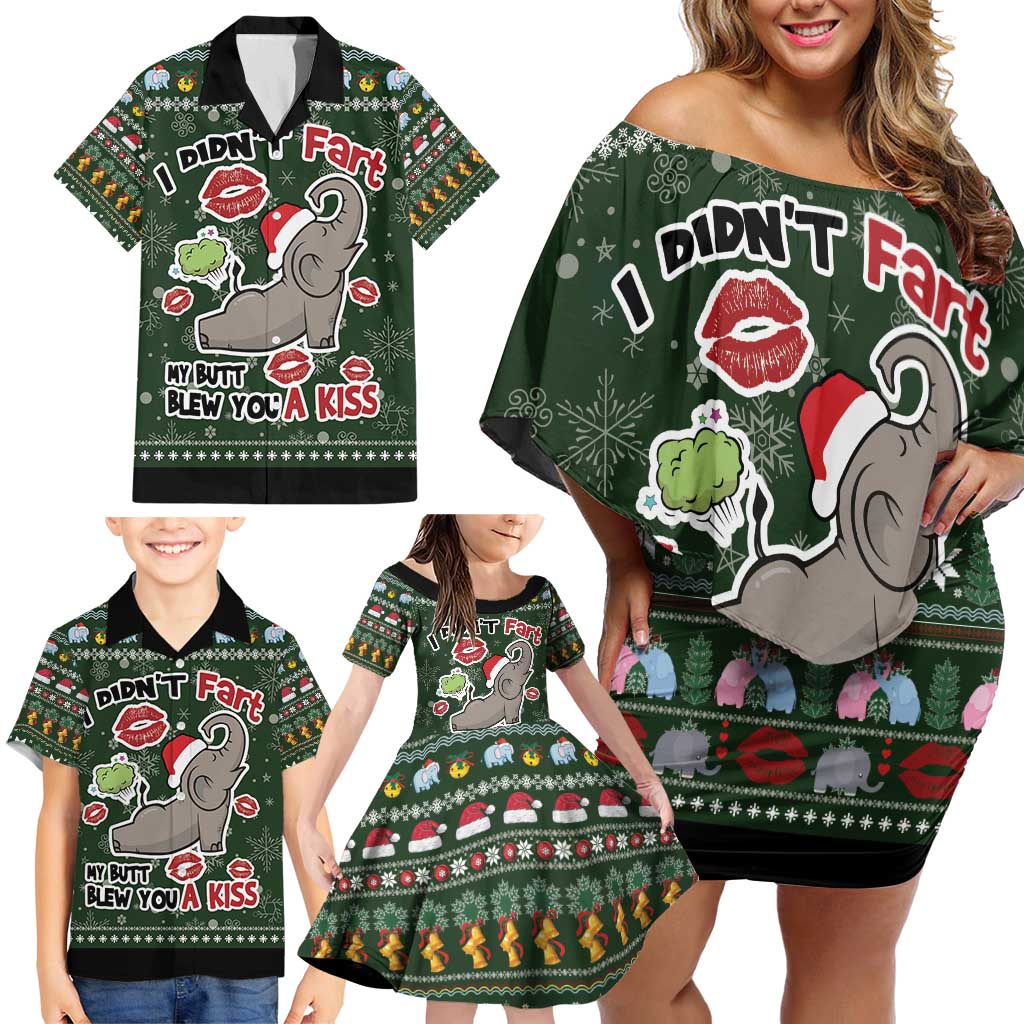 Elephant I Didnt Fart My Butt Blew You A Kiss Family Matching Off Shoulder Short Dress and Hawaiian Shirt Elephant Christmas DT04 - Wonder Print Shop