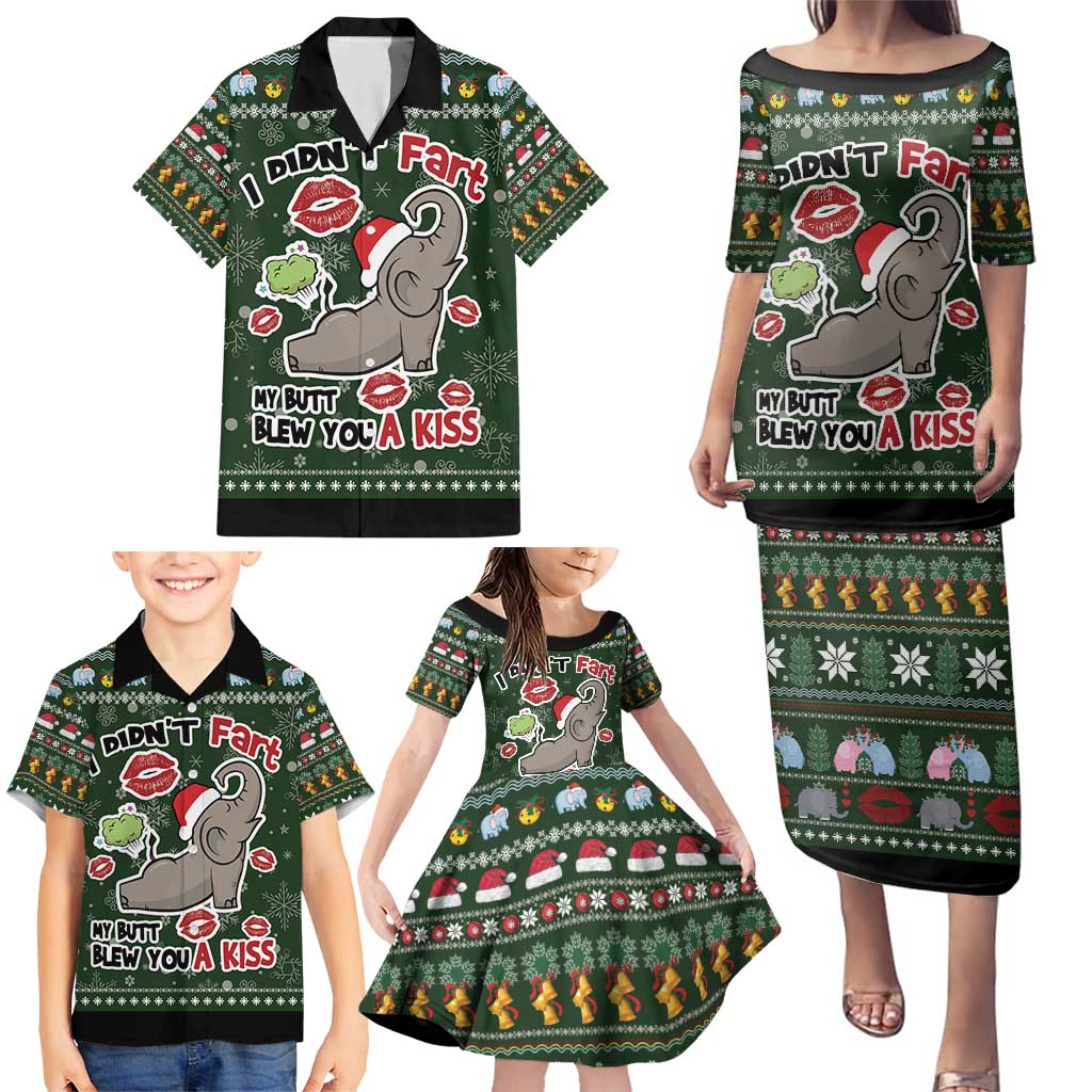 Elephant I Didnt Fart My Butt Blew You A Kiss Family Matching Puletasi and Hawaiian Shirt Elephant Christmas DT04 - Wonder Print Shop