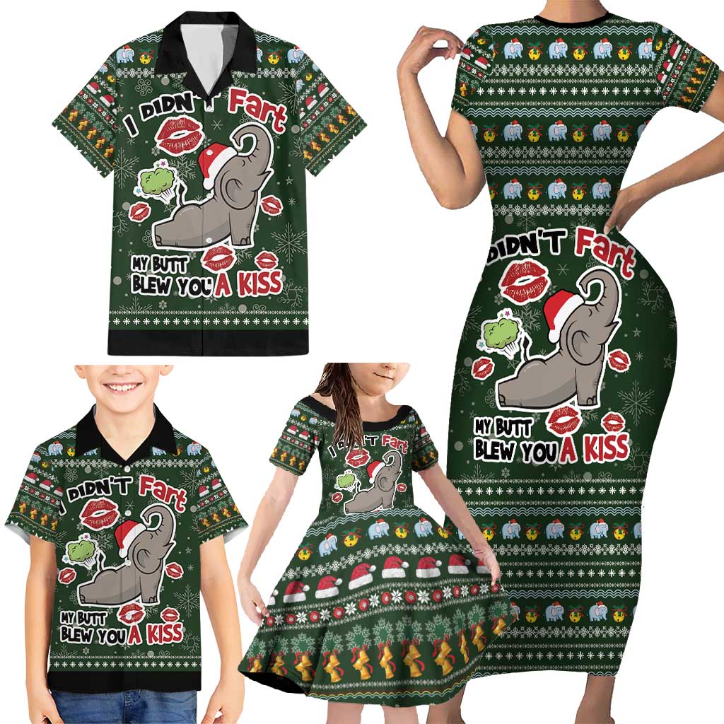 Elephant I Didnt Fart My Butt Blew You A Kiss Family Matching Short Sleeve Bodycon Dress and Hawaiian Shirt Elephant Christmas DT04 - Wonder Print Shop