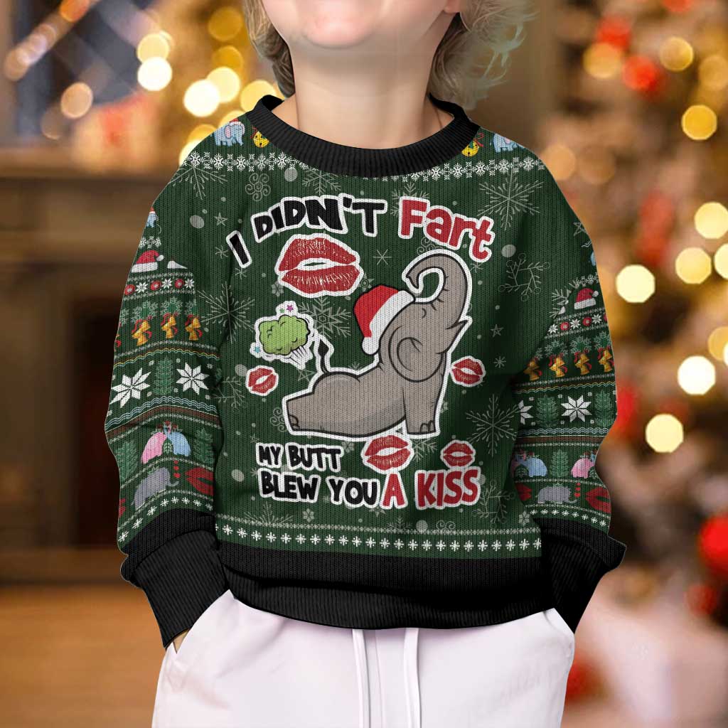 Elephant I Didnt Fart My Butt Blew You A Kiss Kid Ugly Christmas Sweater Elephant Christmas DT04 - Wonder Print Shop