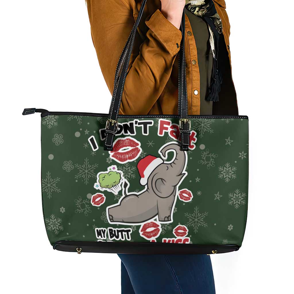 Elephant I Didnt Fart My Butt Blew You A Kiss Leather Tote Bag Elephant Christmas DT04 - Wonder Print Shop