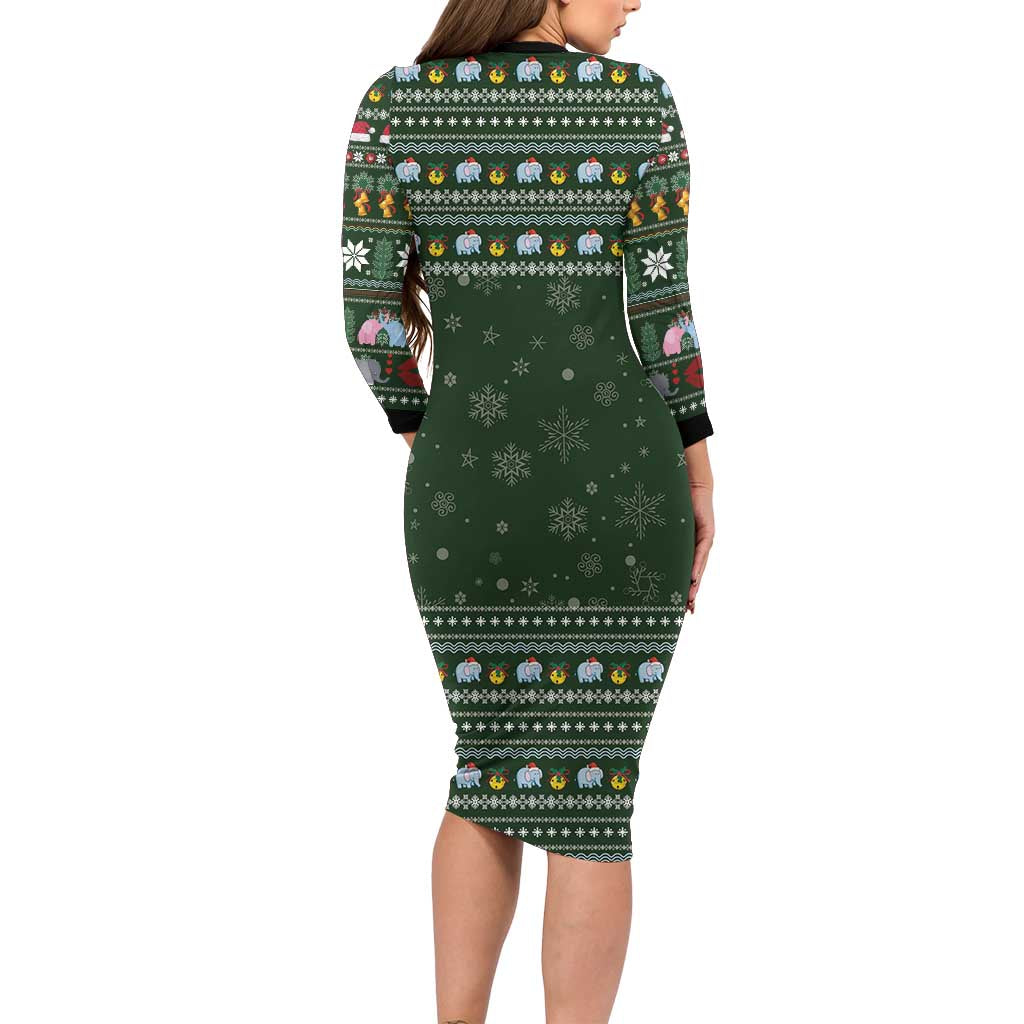 Elephant I Didnt Fart My Butt Blew You A Kiss Long Sleeve Bodycon Dress Elephant Christmas DT04 - Wonder Print Shop