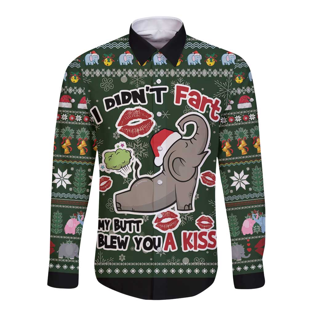 Elephant I Didnt Fart My Butt Blew You A Kiss Long Sleeve Button Shirt Elephant Christmas DT04 - Wonder Print Shop