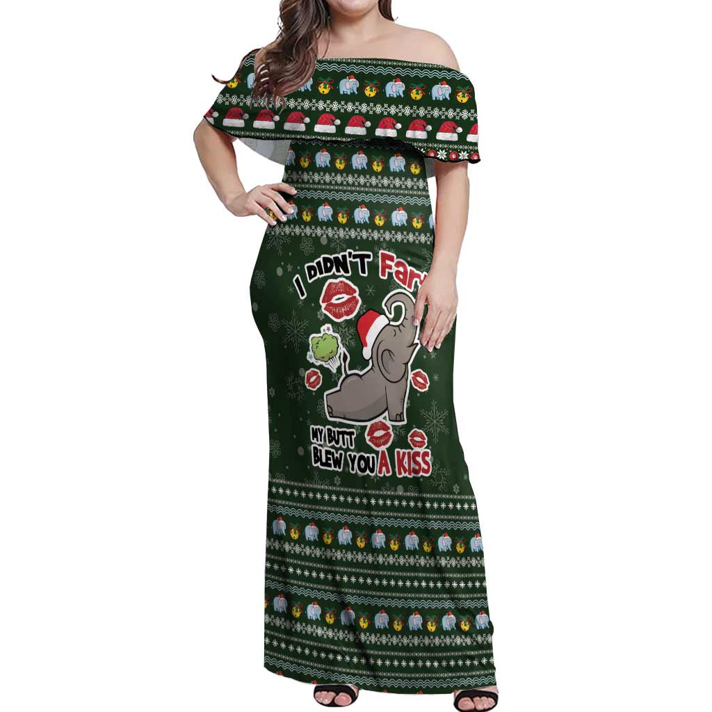 Elephant I Didnt Fart My Butt Blew You A Kiss Off Shoulder Maxi Dress Elephant Christmas DT04 - Wonder Print Shop