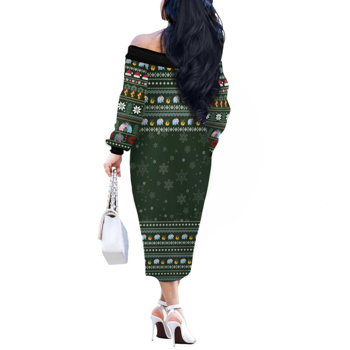 Elephant I Didnt Fart My Butt Blew You A Kiss Off The Shoulder Long Sleeve Dress Elephant Christmas DT04 - Wonder Print Shop