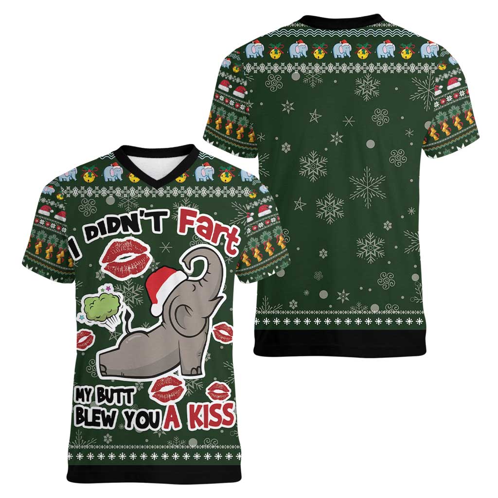 Elephant I Didnt Fart My Butt Blew You A Kiss Women V-Neck T-Shirt Elephant Christmas DT04 - Wonder Print Shop