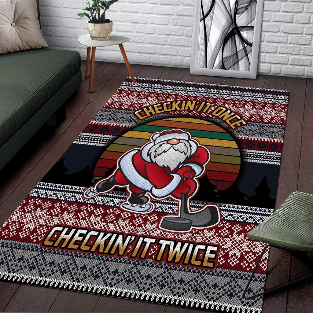 Hockey Checking It Once Checking It Twice Area Rug Santa Playing Ice Hockey Christmas DT04 - Wonder Print Shop