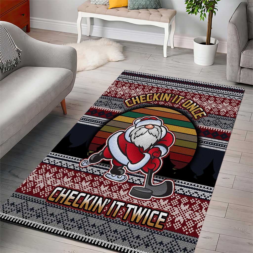 Hockey Checking It Once Checking It Twice Area Rug Santa Playing Ice Hockey Christmas DT04 - Wonder Print Shop