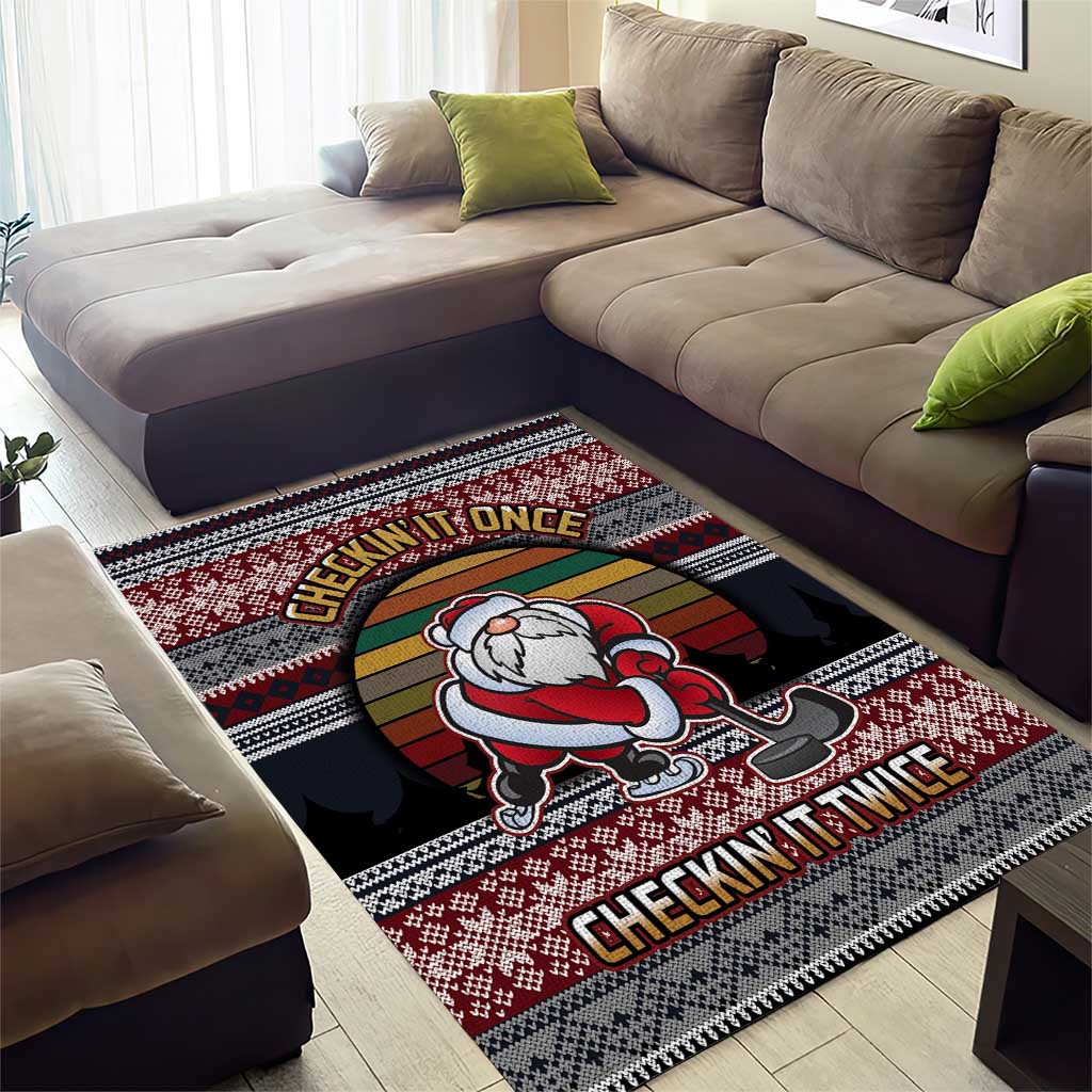 Hockey Checking It Once Checking It Twice Area Rug Santa Playing Ice Hockey Christmas DT04 - Wonder Print Shop