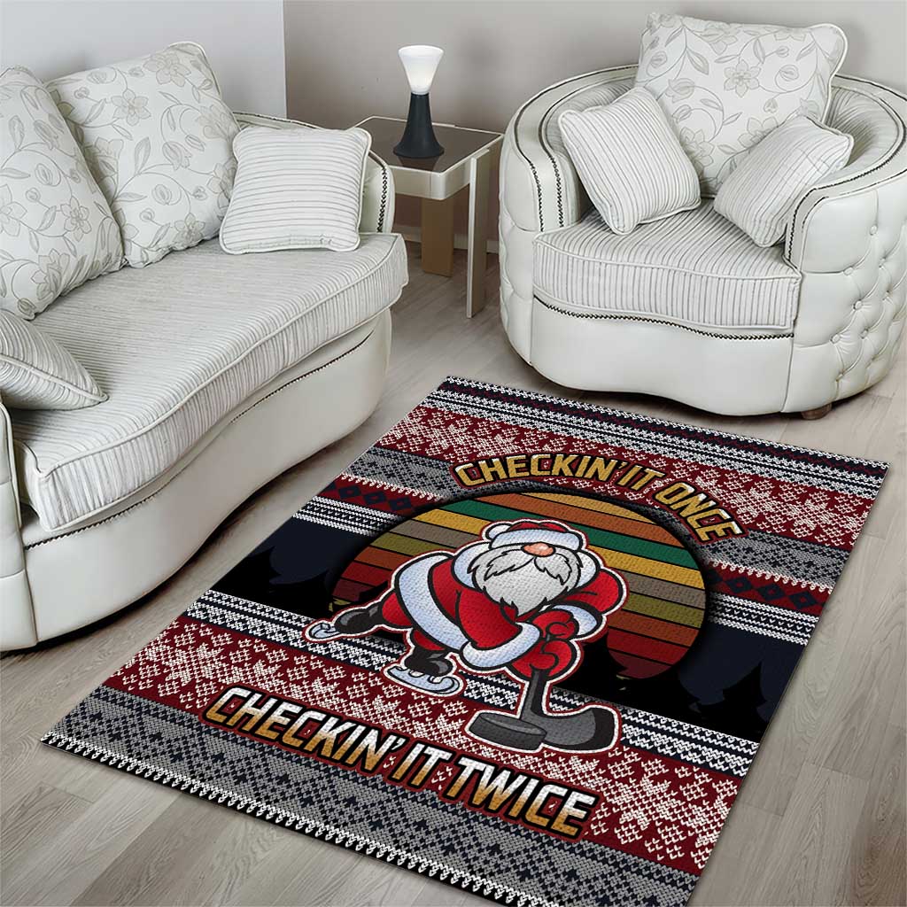 Hockey Checking It Once Checking It Twice Area Rug Santa Playing Ice Hockey Christmas DT04 - Wonder Print Shop