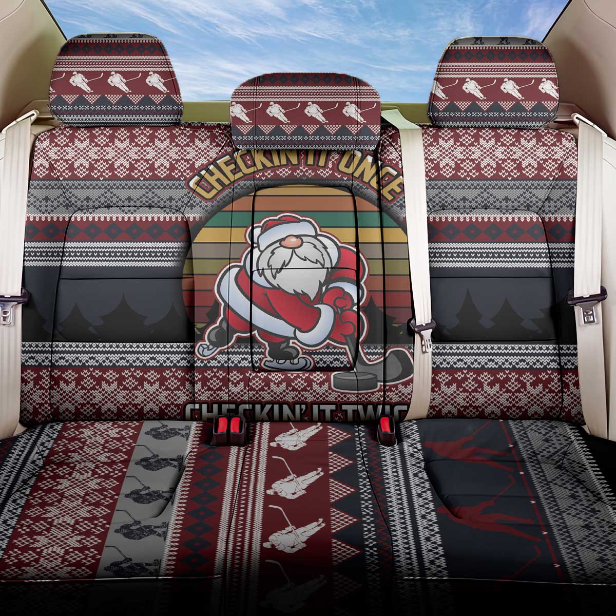 Hockey Checking It Once Checking It Twice Back Car Seat Cover Santa Playing Ice Hockey Christmas DT04 - Wonder Print Shop