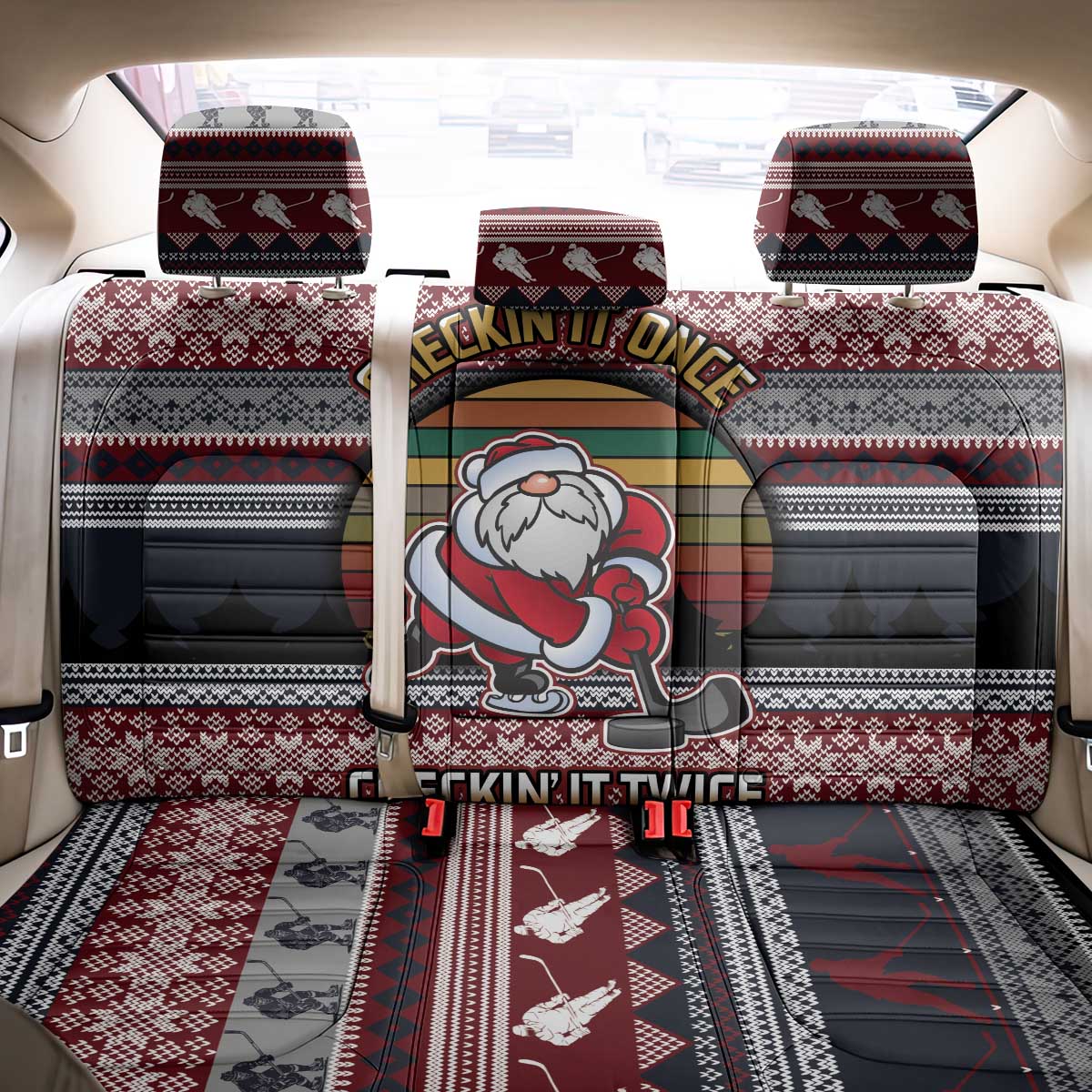 Hockey Checking It Once Checking It Twice Back Car Seat Cover Santa Playing Ice Hockey Christmas DT04 - Wonder Print Shop