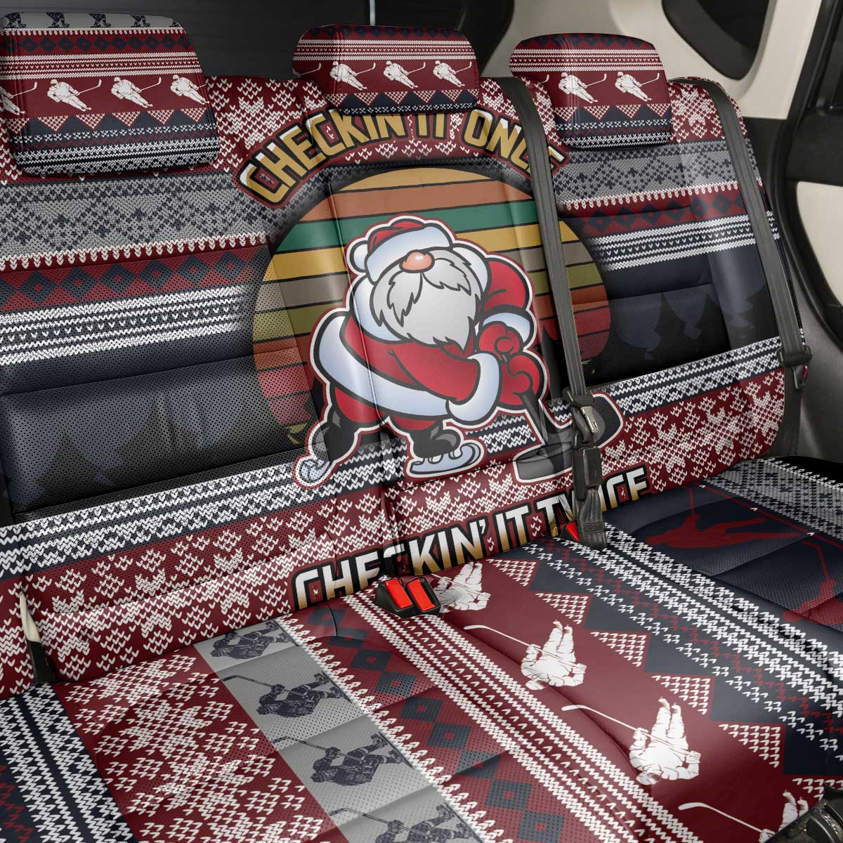 Hockey Checking It Once Checking It Twice Back Car Seat Cover Santa Playing Ice Hockey Christmas DT04 - Wonder Print Shop