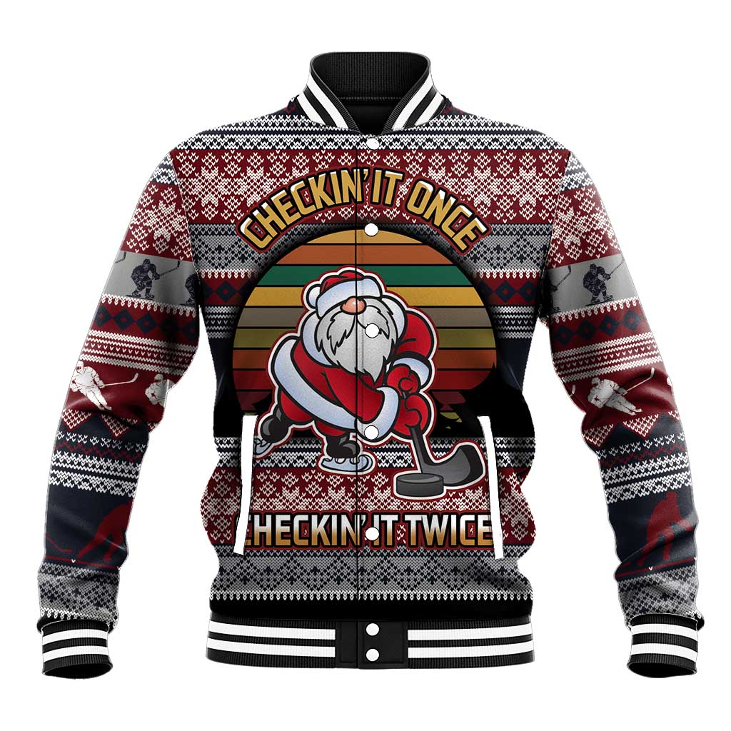 Hockey Checking It Once Checking It Twice Baseball Jacket Santa Playing Ice Hockey Christmas DT04 - Wonder Print Shop