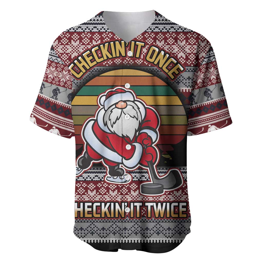 Hockey Checking It Once Checking It Twice Baseball Jersey Santa Playing Ice Hockey Christmas DT04 - Wonder Print Shop