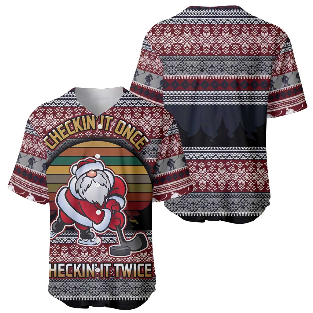 Hockey Checking It Once Checking It Twice Baseball Jersey Santa Playing Ice Hockey Christmas DT04 - Wonder Print Shop