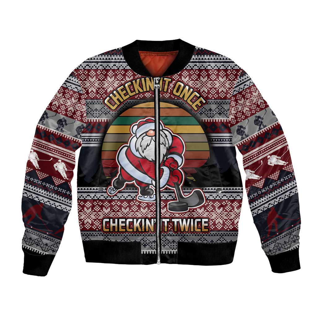 Hockey Checking It Once Checking It Twice Bomber Jacket Santa Playing Ice Hockey Christmas DT04 - Wonder Print Shop