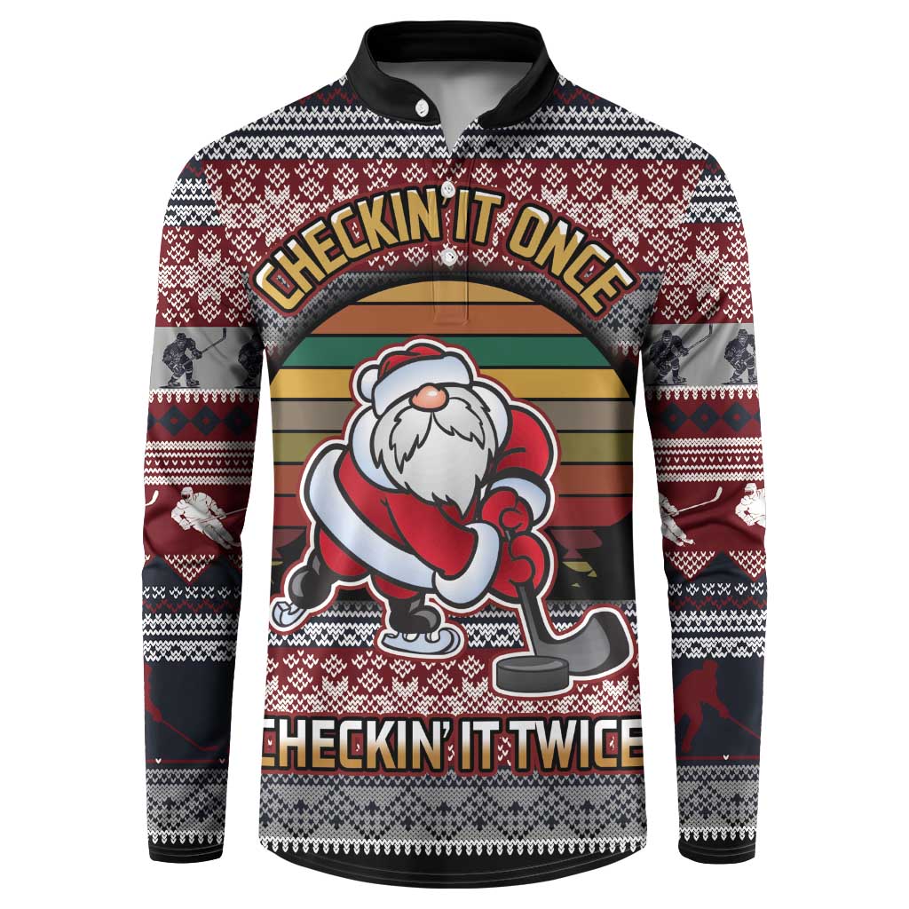 Hockey Checking It Once Checking It Twice Button Sweatshirt Santa Playing Ice Hockey Christmas DT04 - Wonder Print Shop