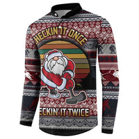 Hockey Checking It Once Checking It Twice Button Sweatshirt Santa Playing Ice Hockey Christmas DT04 - Wonder Print Shop