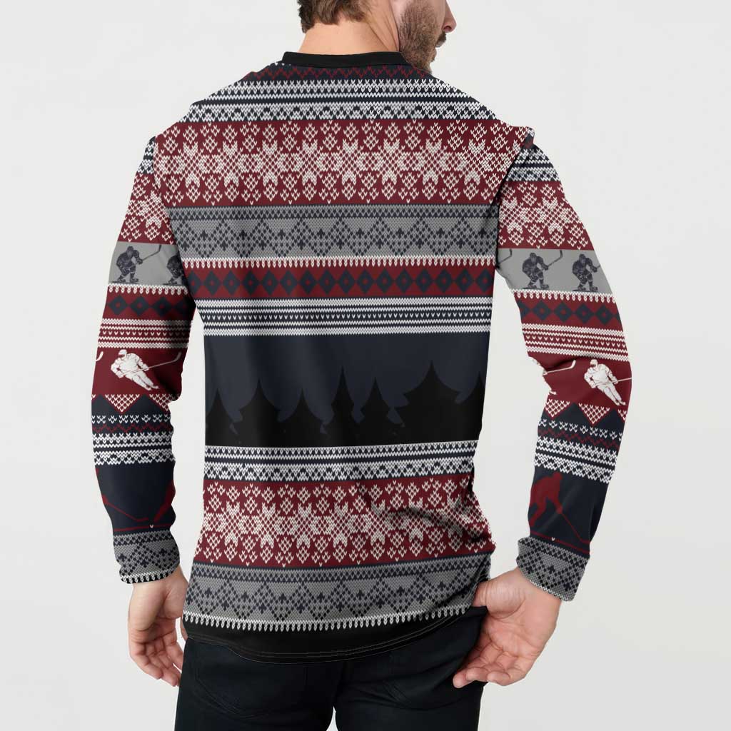 Hockey Checking It Once Checking It Twice Button Sweatshirt Santa Playing Ice Hockey Christmas DT04 - Wonder Print Shop