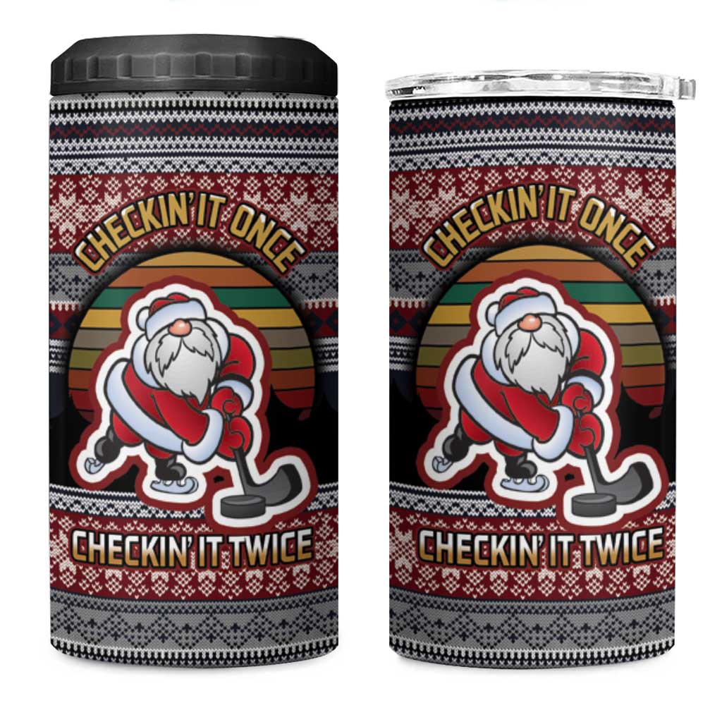 Hockey Checking It Once Checking It Twice 4 in 1 Can Cooler Tumbler Santa Playing Ice Hockey Christmas DT04 - Wonder Print Shop