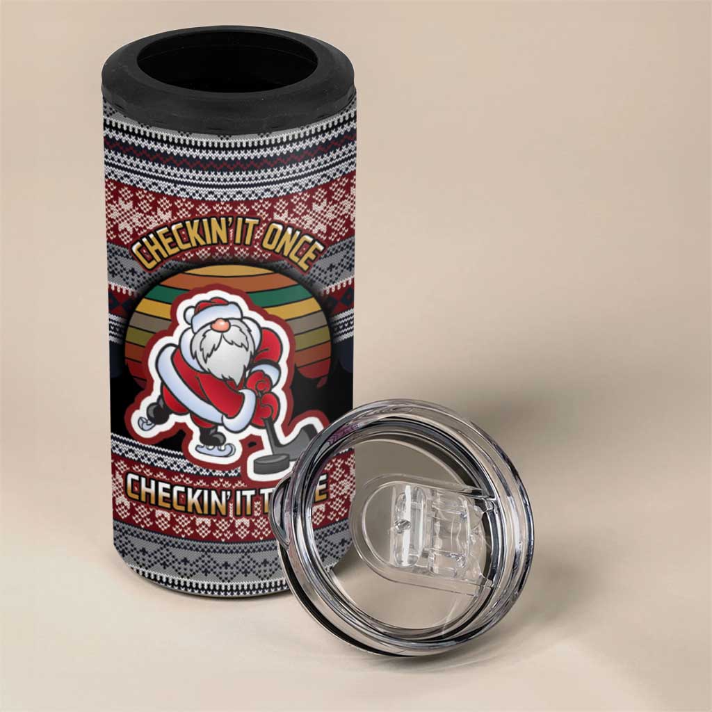 Hockey Checking It Once Checking It Twice 4 in 1 Can Cooler Tumbler Santa Playing Ice Hockey Christmas DT04 - Wonder Print Shop
