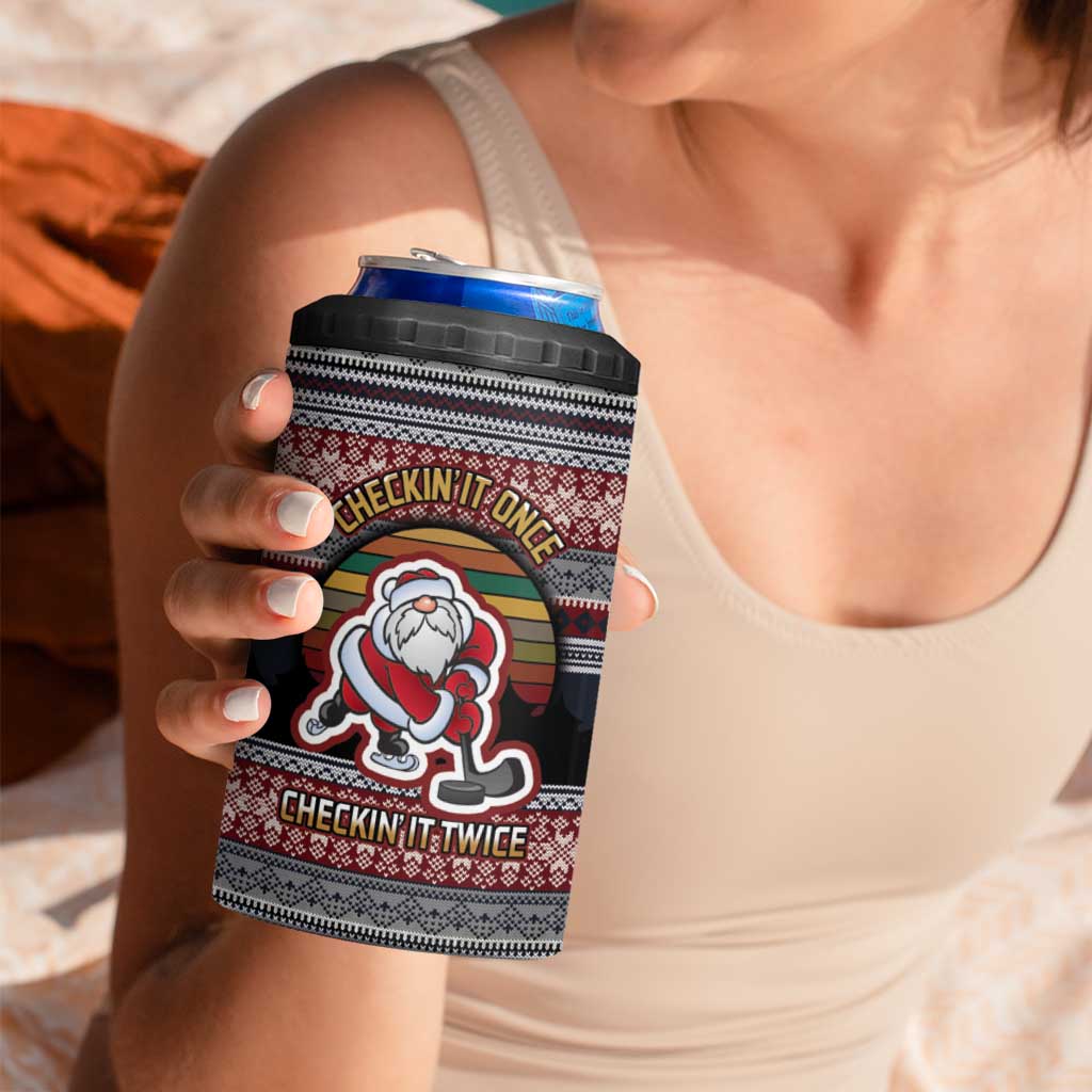 Hockey Checking It Once Checking It Twice 4 in 1 Can Cooler Tumbler Santa Playing Ice Hockey Christmas DT04 - Wonder Print Shop
