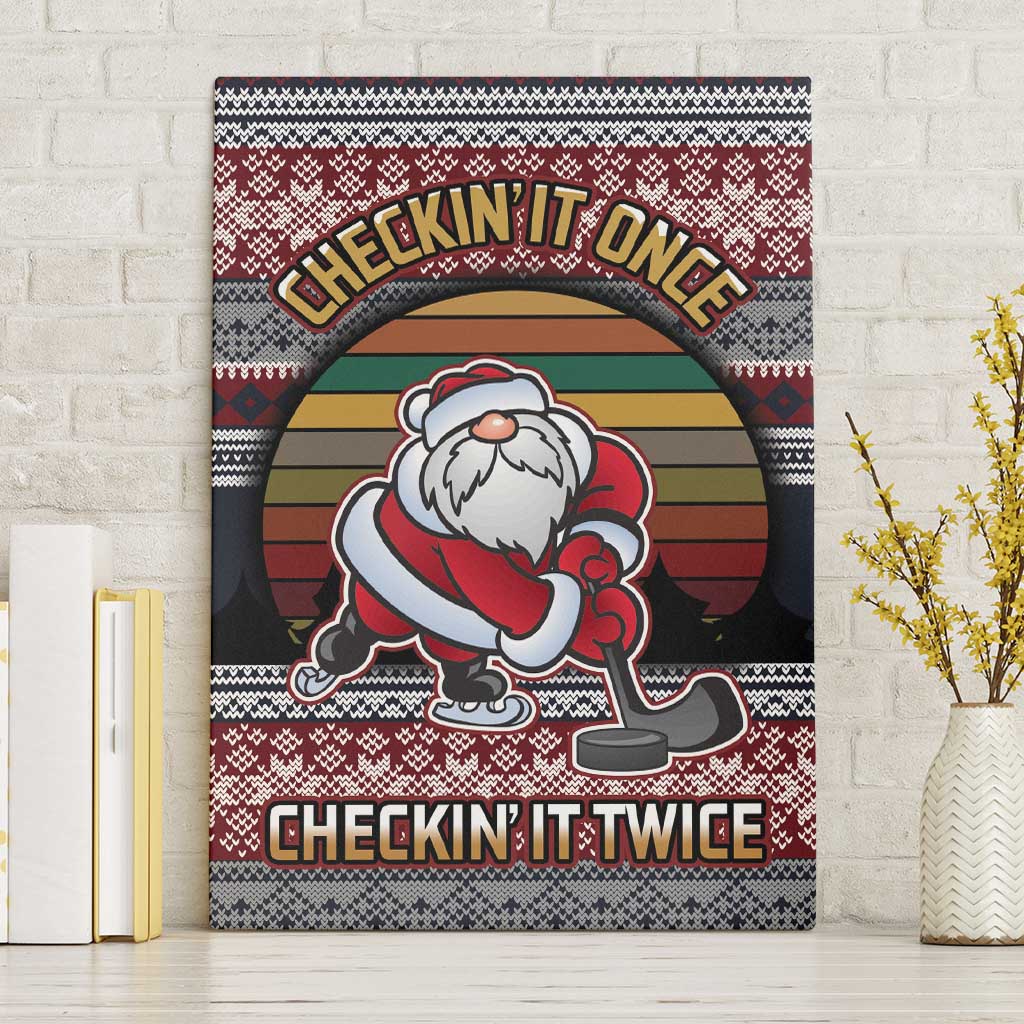 Hockey Checking It Once Checking It Twice Canvas Wall Art Santa Playing Ice Hockey Christmas DT04 - Wonder Print Shop