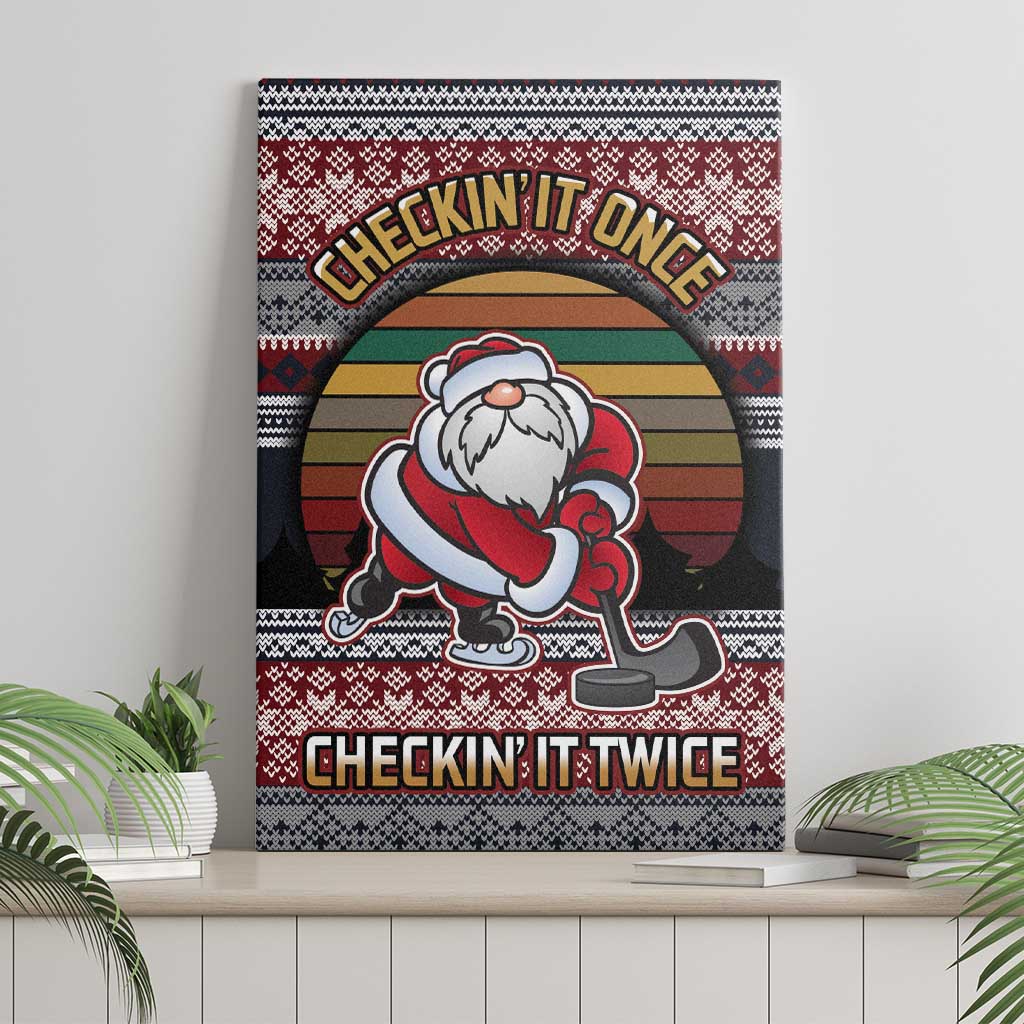 Hockey Checking It Once Checking It Twice Canvas Wall Art Santa Playing Ice Hockey Christmas DT04 - Wonder Print Shop