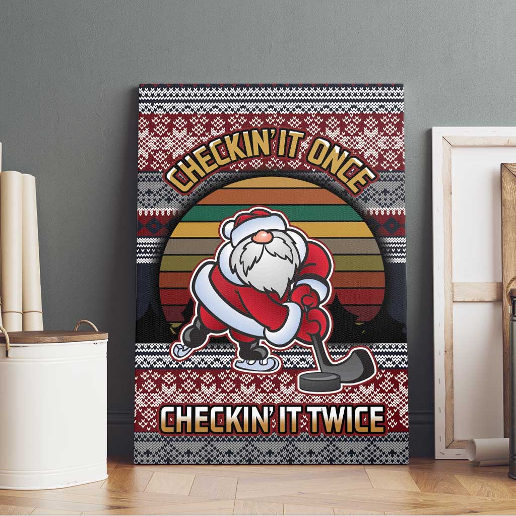 Hockey Checking It Once Checking It Twice Canvas Wall Art Santa Playing Ice Hockey Christmas DT04 - Wonder Print Shop