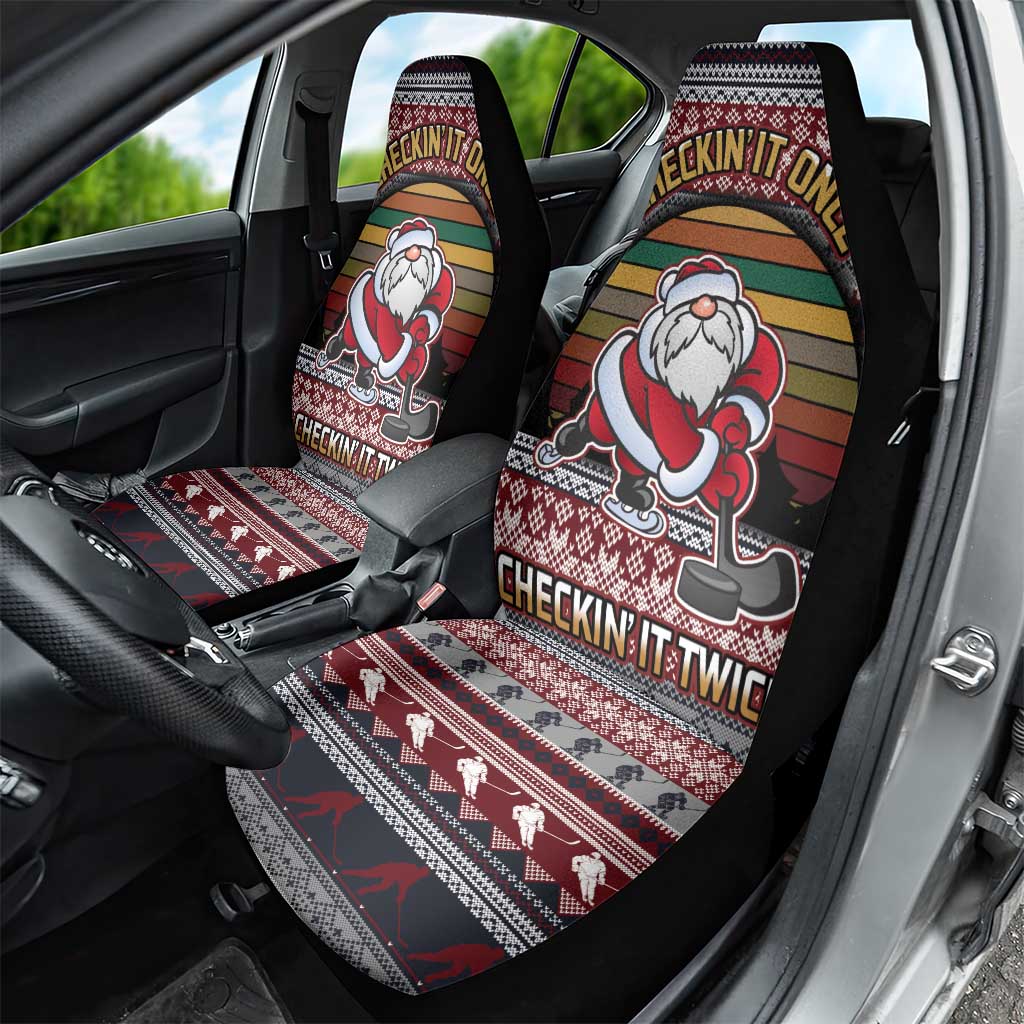 Hockey Checking It Once Checking It Twice Car Seat Cover Santa Playing Ice Hockey Christmas DT04 - Wonder Print Shop