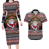 Hockey Checking It Once Checking It Twice Couples Matching Long Sleeve Bodycon Dress and Hawaiian Shirt Santa Playing Ice Hockey Christmas DT04 - Wonder Print Shop