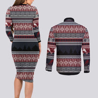 Hockey Checking It Once Checking It Twice Couples Matching Long Sleeve Bodycon Dress and Long Sleeve Button Shirt Santa Playing Ice Hockey Christmas DT04 - Wonder Print Shop