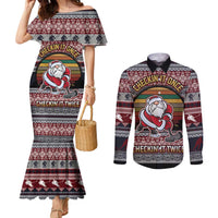 Hockey Checking It Once Checking It Twice Couples Matching Mermaid Dress and Long Sleeve Button Shirt Santa Playing Ice Hockey Christmas