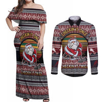 Hockey Checking It Once Checking It Twice Couples Matching Off Shoulder Maxi Dress and Long Sleeve Button Shirt Santa Playing Ice Hockey Christmas DT04 - Wonder Print Shop