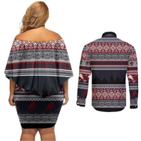 Hockey Checking It Once Checking It Twice Couples Matching Off Shoulder Short Dress and Long Sleeve Button Shirt Santa Playing Ice Hockey Christmas DT04 - Wonder Print Shop