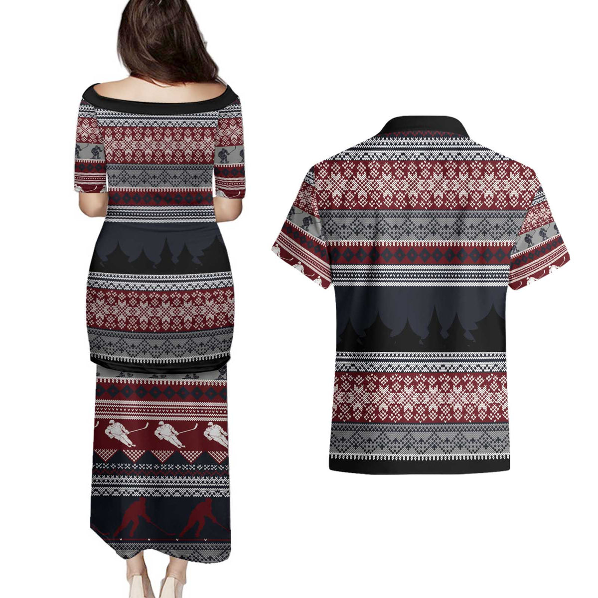 Hockey Checking It Once Checking It Twice Couples Matching Puletasi and Hawaiian Shirt Santa Playing Ice Hockey Christmas DT04 - Wonder Print Shop