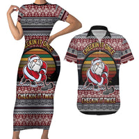 Hockey Checking It Once Checking It Twice Couples Matching Short Sleeve Bodycon Dress and Hawaiian Shirt Santa Playing Ice Hockey Christmas DT04 - Wonder Print Shop