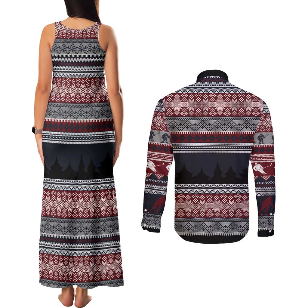 Hockey Checking It Once Checking It Twice Couples Matching Tank Maxi Dress and Long Sleeve Button Shirt Santa Playing Ice Hockey Christmas DT04 - Wonder Print Shop