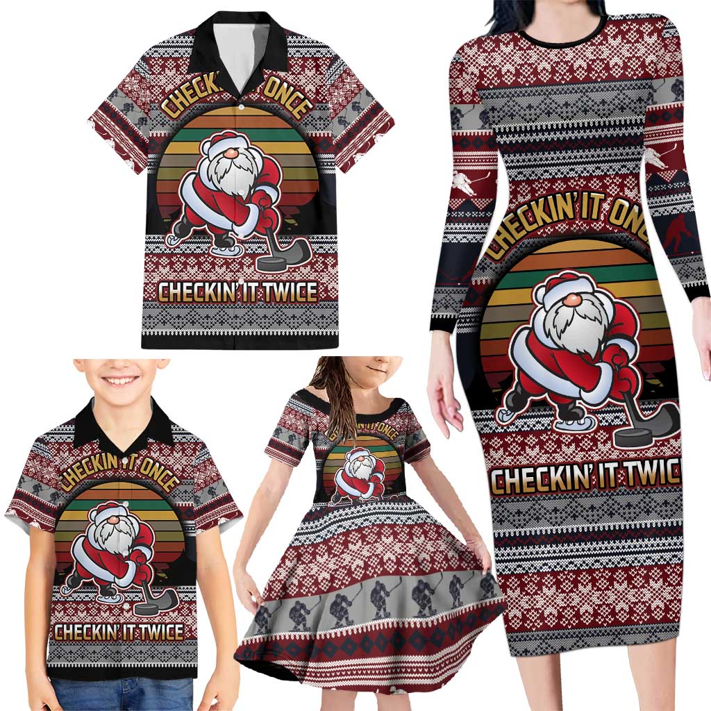 Hockey Checking It Once Checking It Twice Family Matching Long Sleeve Bodycon Dress and Hawaiian Shirt Santa Playing Ice Hockey Christmas DT04 - Wonder Print Shop