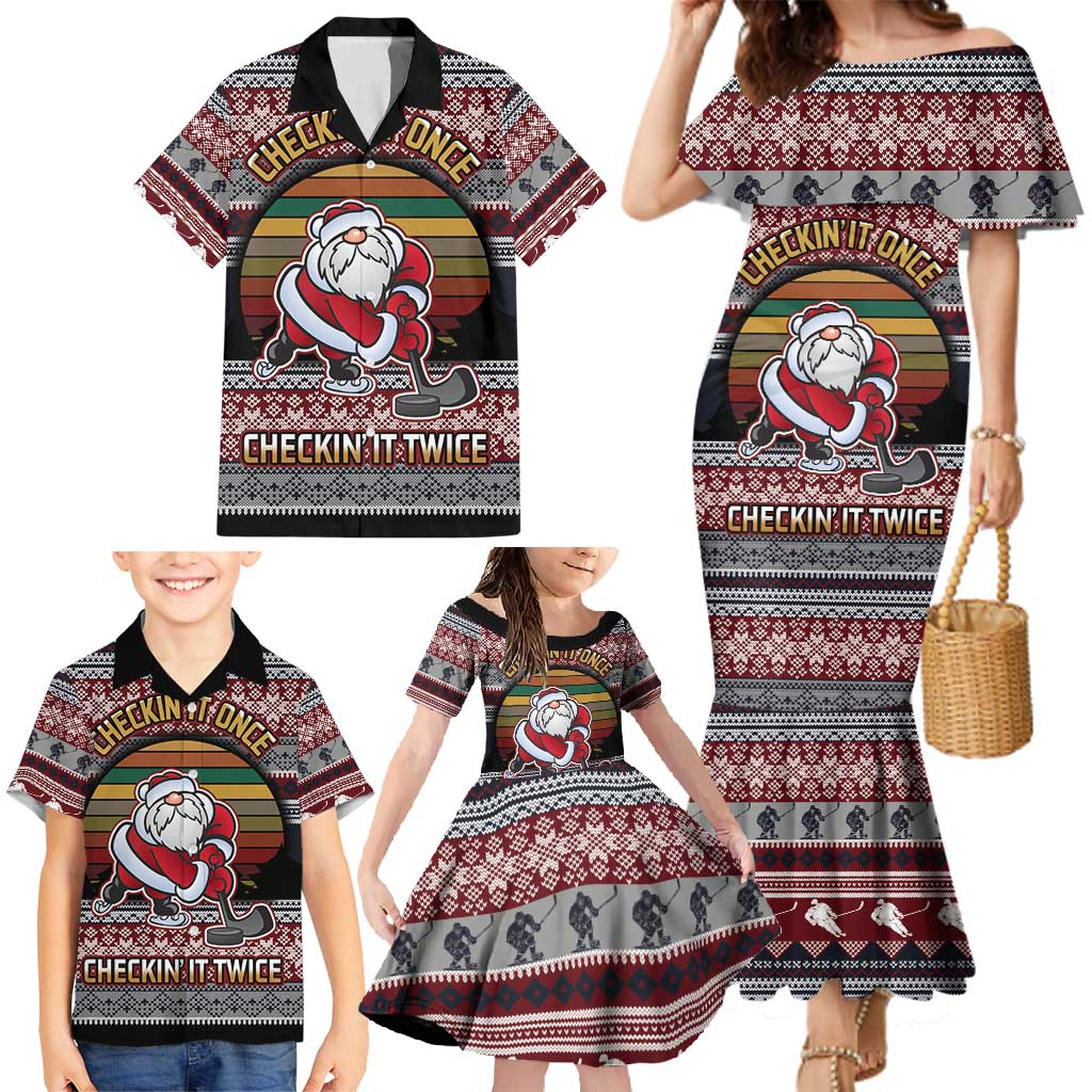Hockey Checking It Once Checking It Twice Family Matching Mermaid Dress and Hawaiian Shirt Santa Playing Ice Hockey Christmas DT04 - Wonder Print Shop