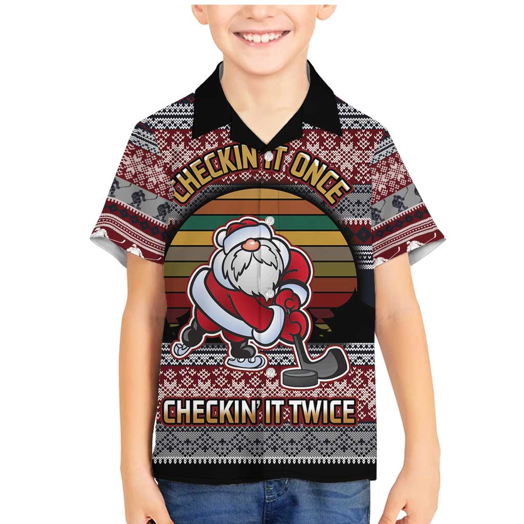 Hockey Checking It Once Checking It Twice Family Matching Mermaid Dress and Hawaiian Shirt Santa Playing Ice Hockey Christmas DT04 - Wonder Print Shop