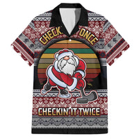 Hockey Checking It Once Checking It Twice Family Matching Off The Shoulder Long Sleeve Dress and Hawaiian Shirt Santa Playing Ice Hockey Christmas DT04 - Wonder Print Shop
