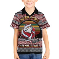 Hockey Checking It Once Checking It Twice Family Matching Off The Shoulder Long Sleeve Dress and Hawaiian Shirt Santa Playing Ice Hockey Christmas DT04 - Wonder Print Shop
