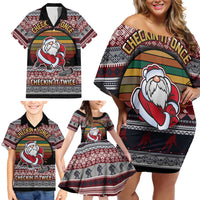 Hockey Checking It Once Checking It Twice Family Matching Off Shoulder Short Dress and Hawaiian Shirt Santa Playing Ice Hockey Christmas DT04 - Wonder Print Shop