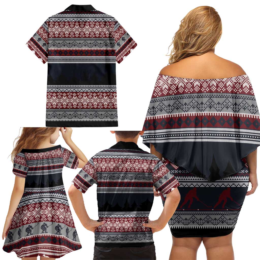 Hockey Checking It Once Checking It Twice Family Matching Off Shoulder Short Dress and Hawaiian Shirt Santa Playing Ice Hockey Christmas DT04 - Wonder Print Shop