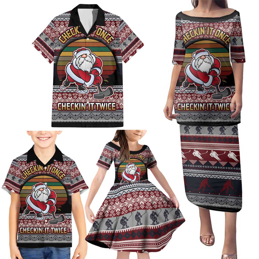 Hockey Checking It Once Checking It Twice Family Matching Puletasi and Hawaiian Shirt Santa Playing Ice Hockey Christmas DT04 - Wonder Print Shop