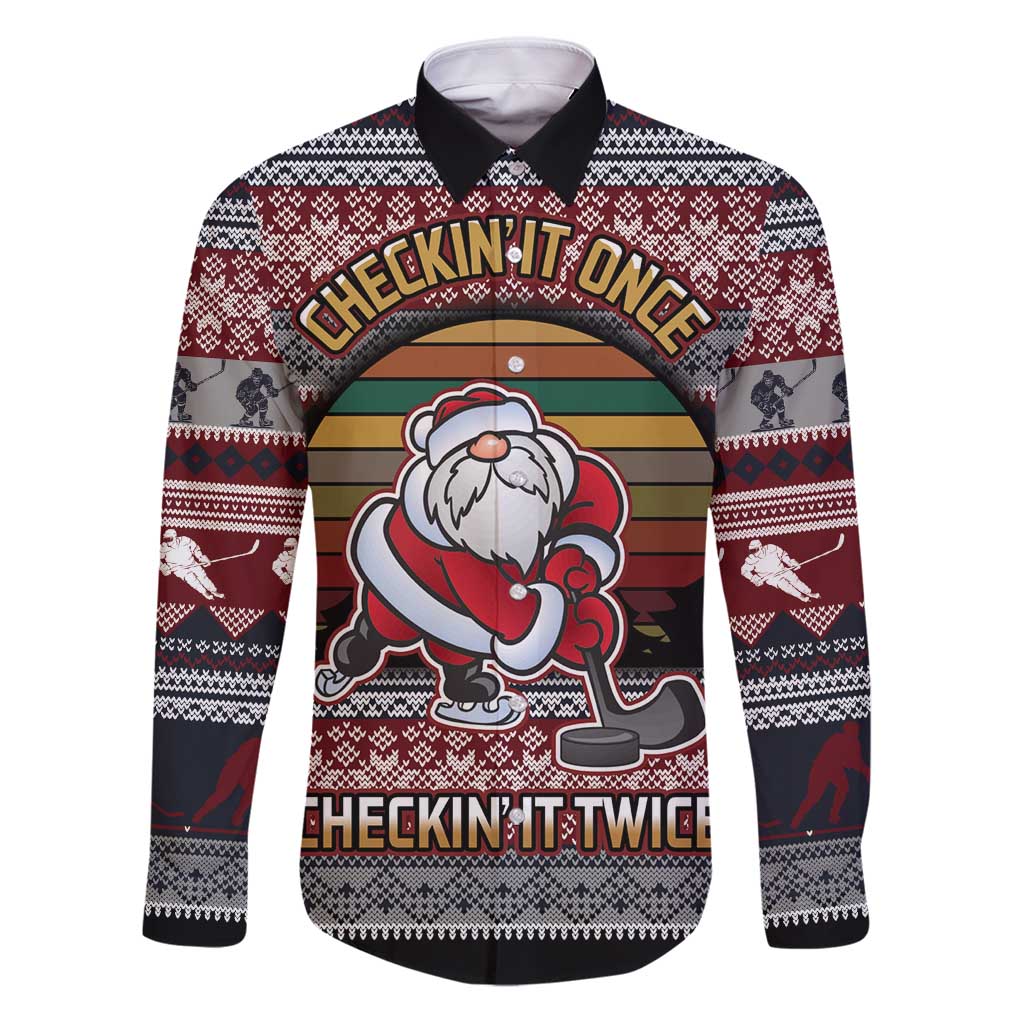 Hockey Checking It Once Checking It Twice Family Matching Puletasi and Hawaiian Shirt Santa Playing Ice Hockey Christmas DT04 - Wonder Print Shop
