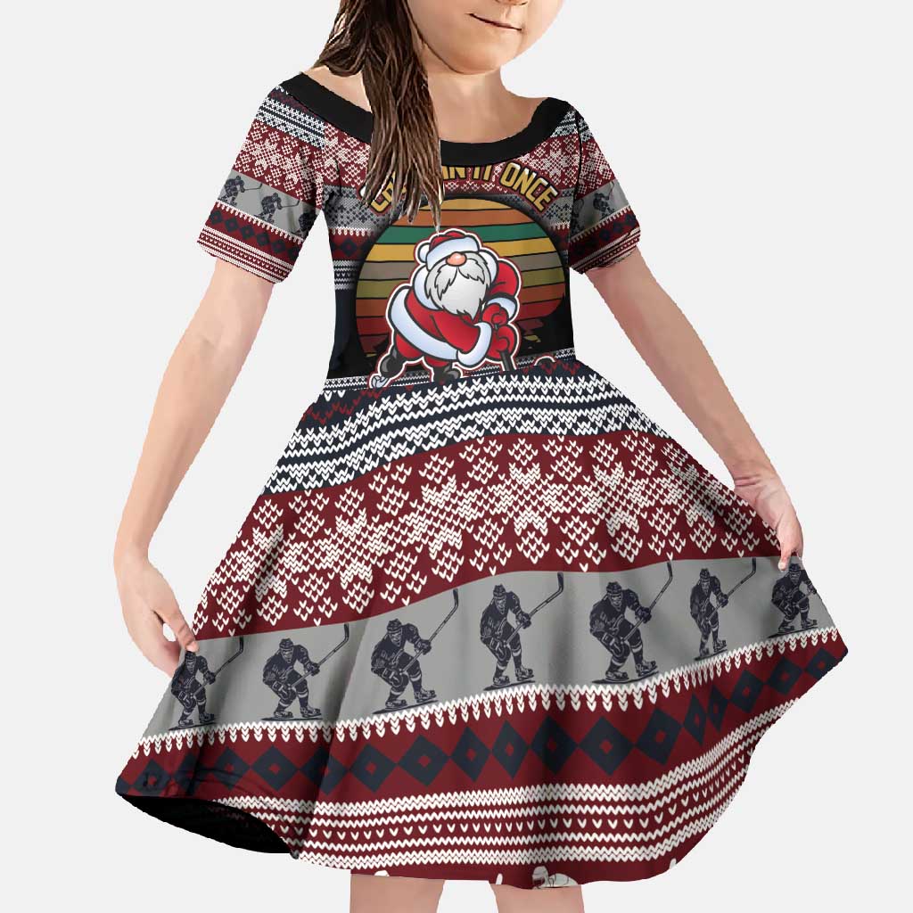 Hockey Checking It Once Checking It Twice Family Matching Short Sleeve Bodycon Dress and Hawaiian Shirt Santa Playing Ice Hockey Christmas DT04 - Wonder Print Shop