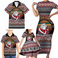 Hockey Checking It Once Checking It Twice Family Matching Short Sleeve Bodycon Dress and Hawaiian Shirt Santa Playing Ice Hockey Christmas DT04 - Wonder Print Shop